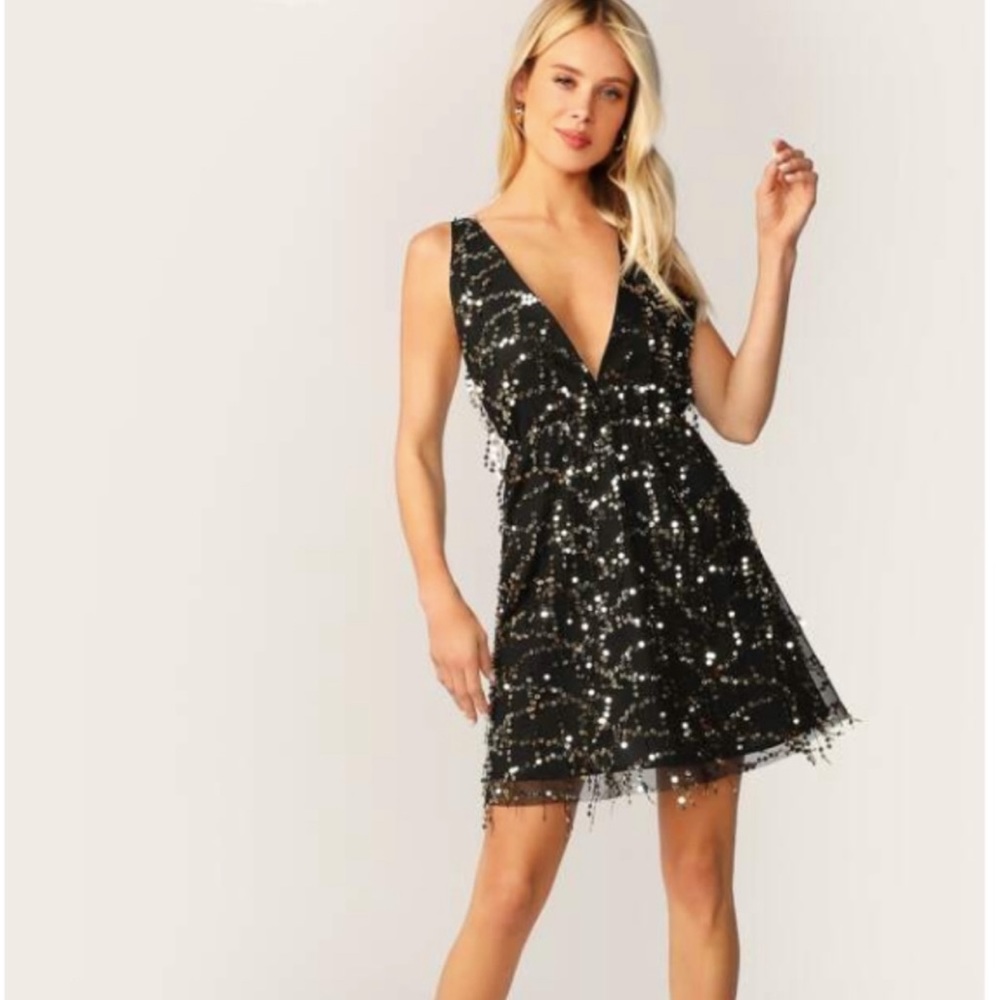 Sequin Open Back V-Neck Dress - Picture 4 of 6